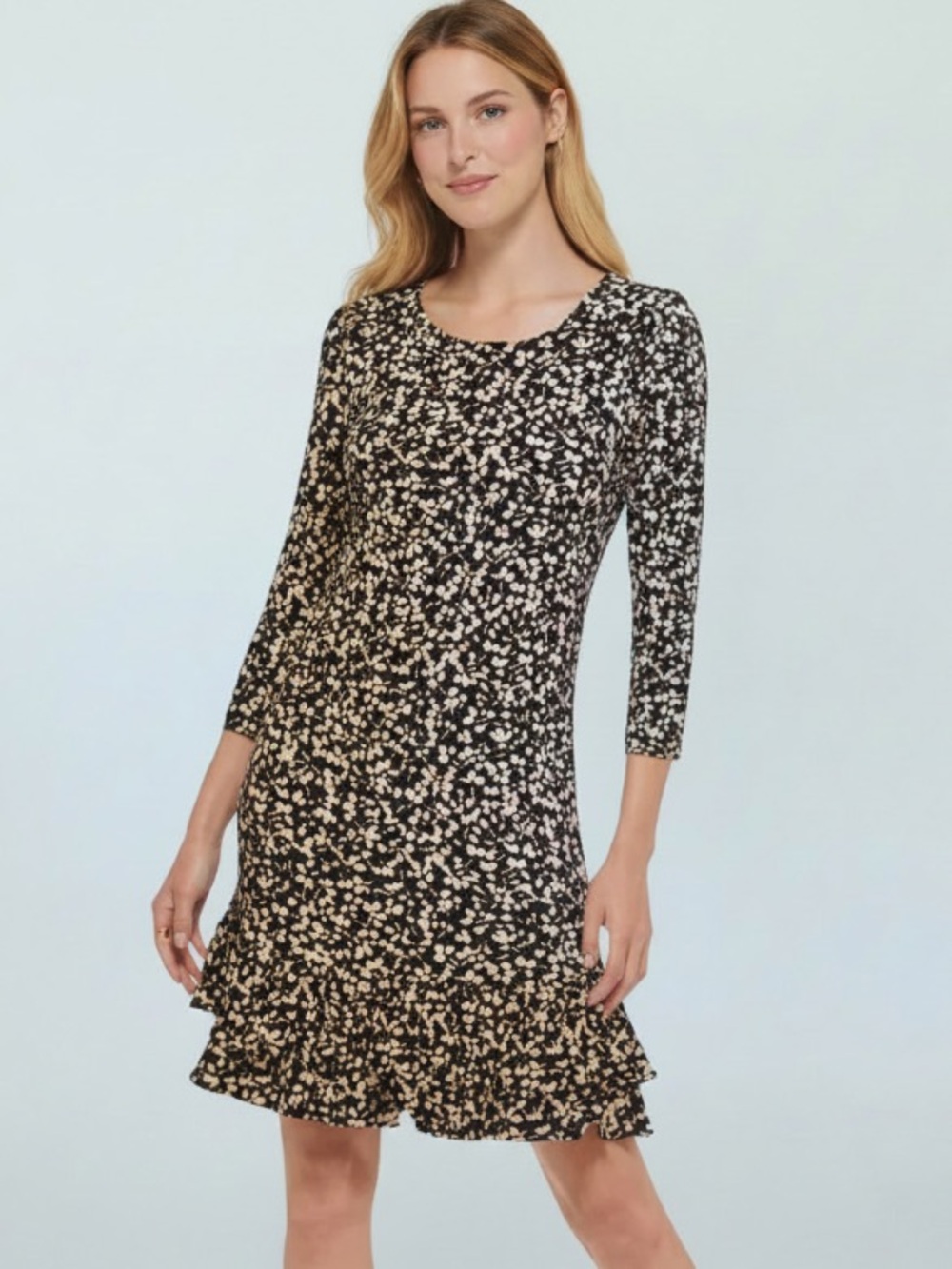 Tommy Hilfiger Women's Black and Tan Floral Ruffle Hem Dress Size 2